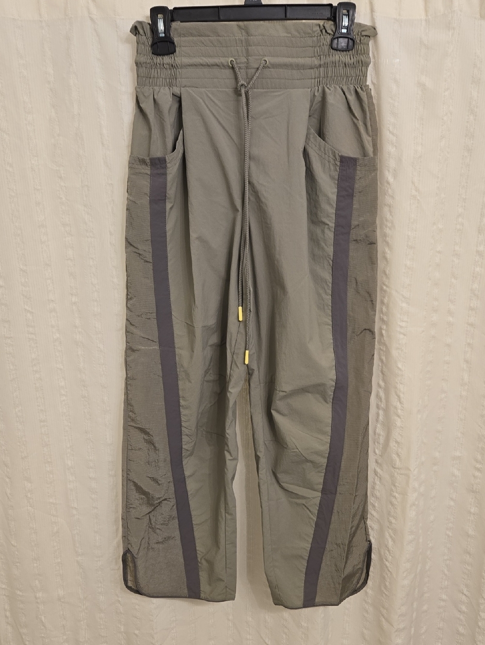 Free People Olive Cropped Utility Track Pants with Gray Side Stripe